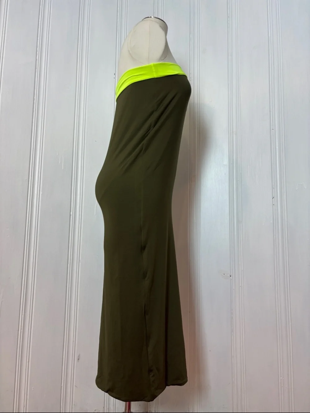 Reversible Khaki & Neon Tube Dress / Maxi Skirt – Multi-Way Convertible Piece - Picture 2 of 10